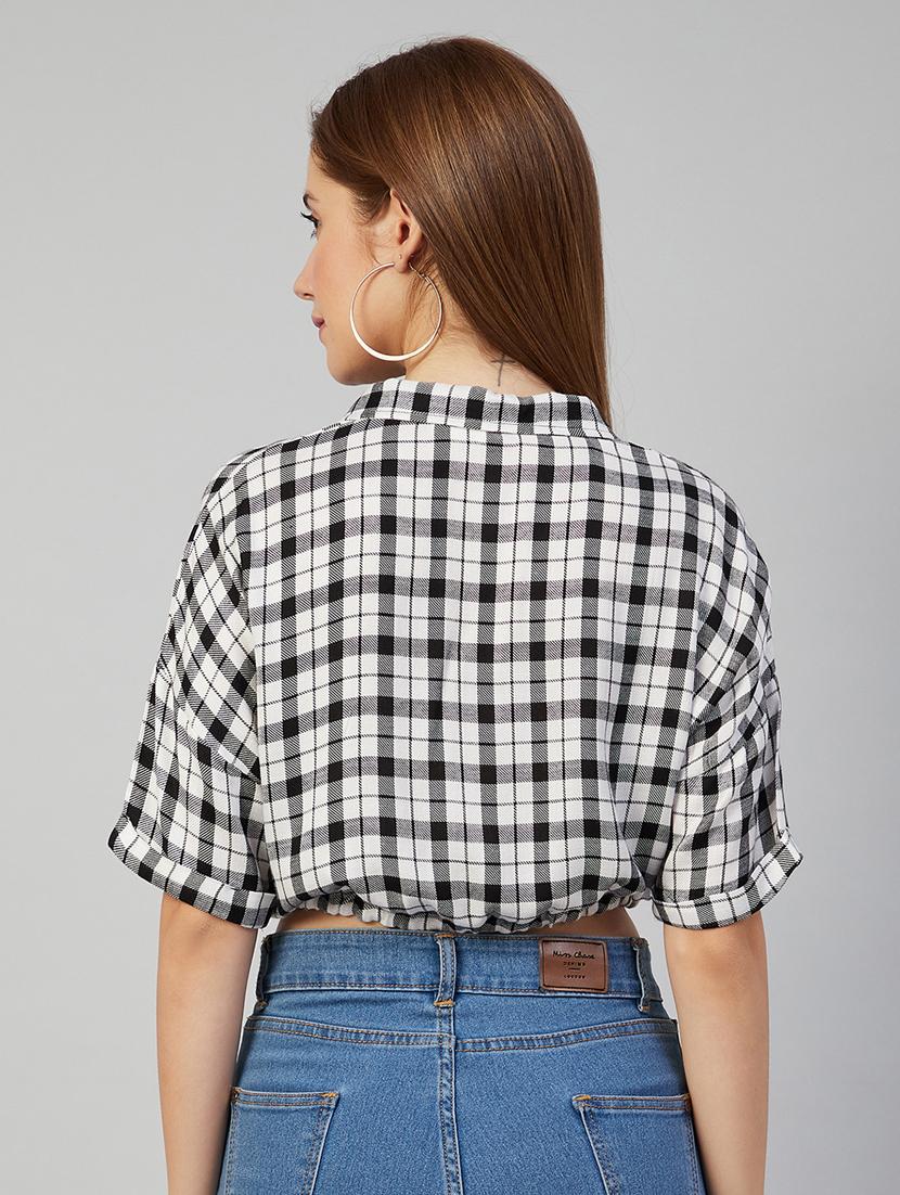 white checked knotted crop shirt - 18052470 - Zoom Image - 3