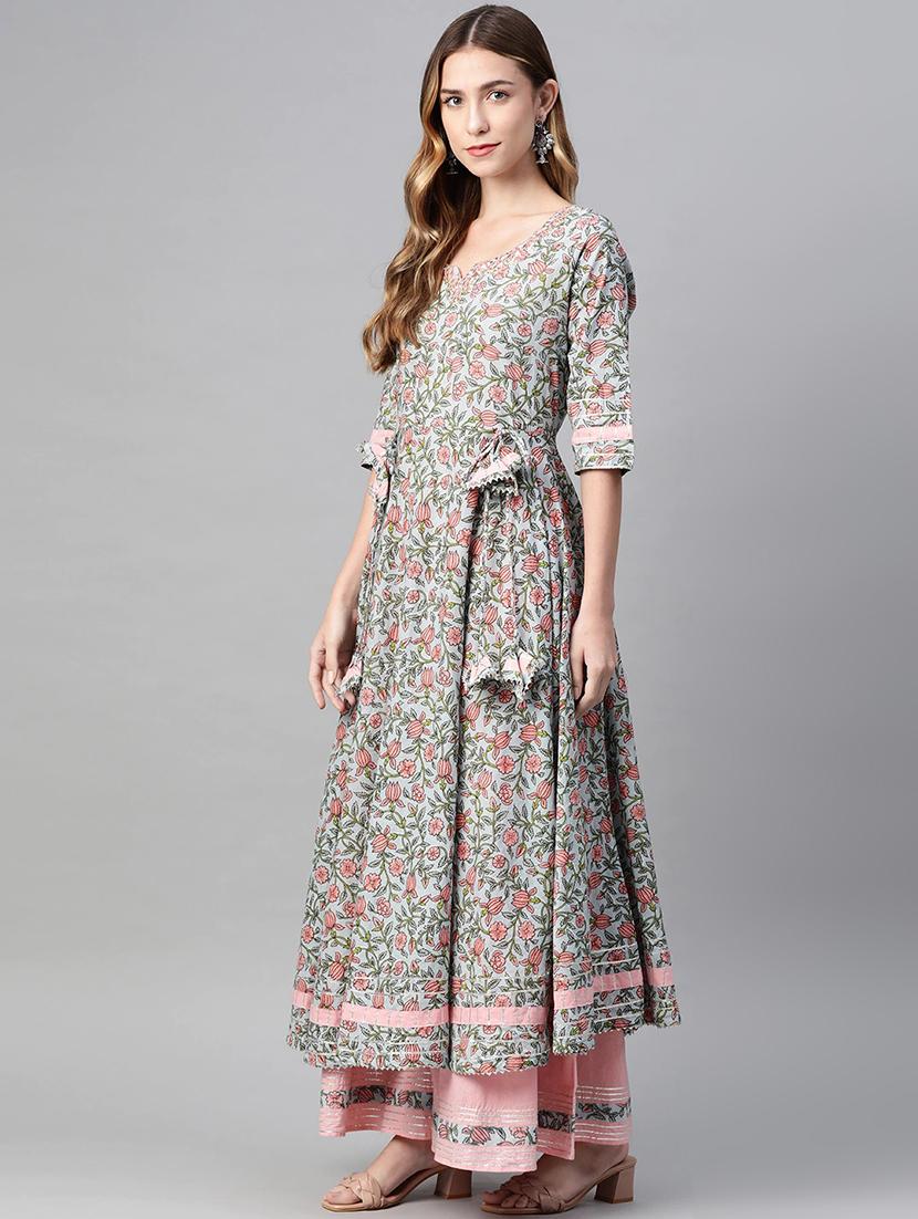 blue cotton kurta palazzo set - 18054212 - Zoom Image - 2