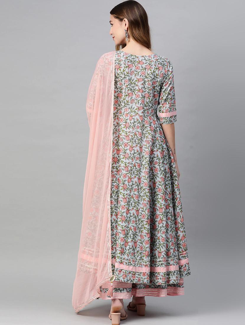 blue cotton kurta palazzo set - 18054212 - Zoom Image - 3