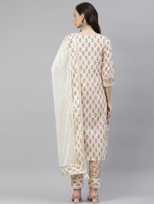 cream cotton kurta pant set - 18054224 - Standard Image - 3