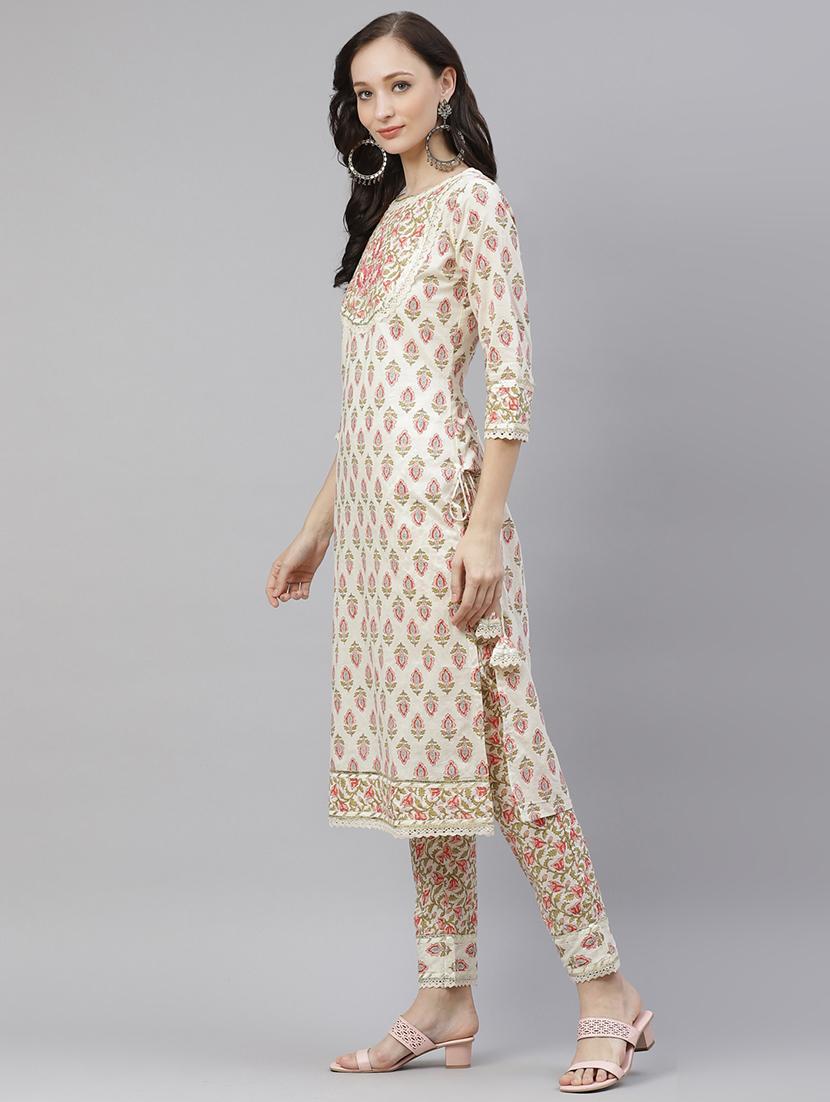 cream cotton kurta pant set - 18054224 - Zoom Image - 2