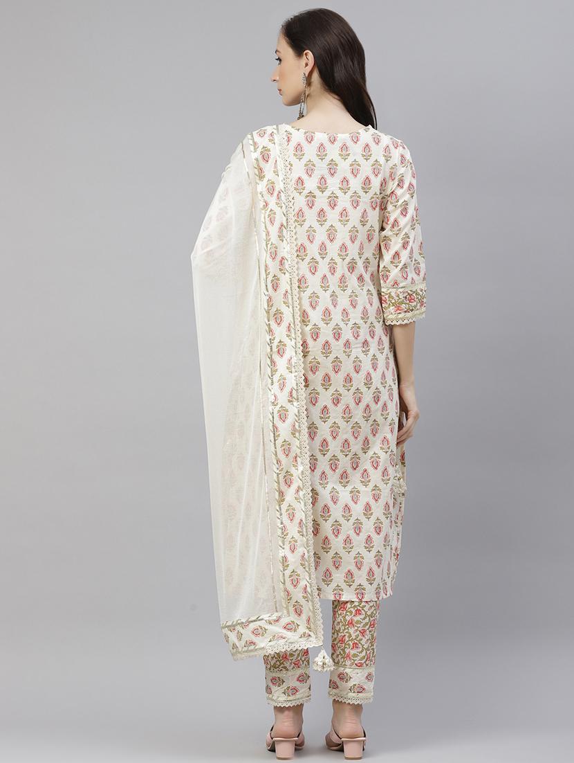 cream cotton kurta pant set - 18054224 - Zoom Image - 3