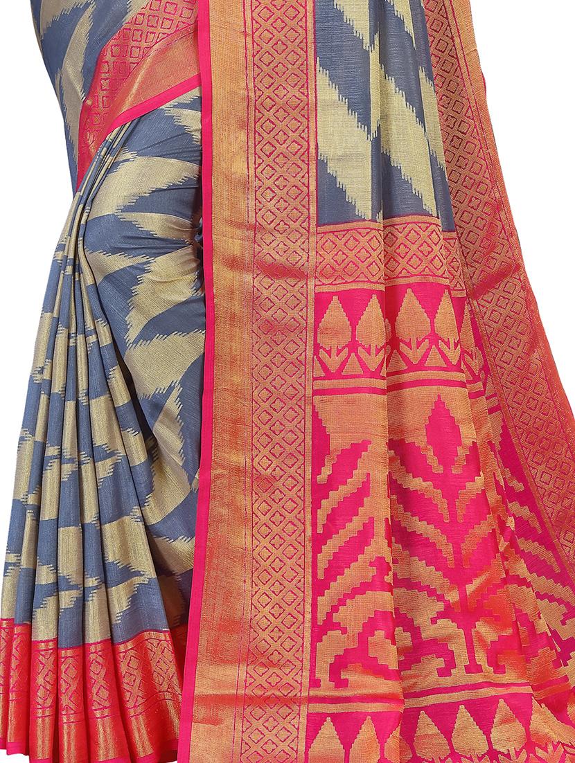 multi colored dupion handloom saree with blouse - 18054578 - Zoom Image - 2