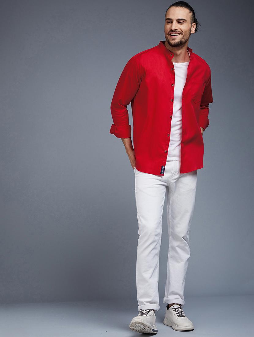 red solid casual shirt - 18056280 - Zoom Image - 4