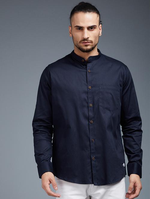 blue solid casual shirt - 18056282 - Standard Image - 1