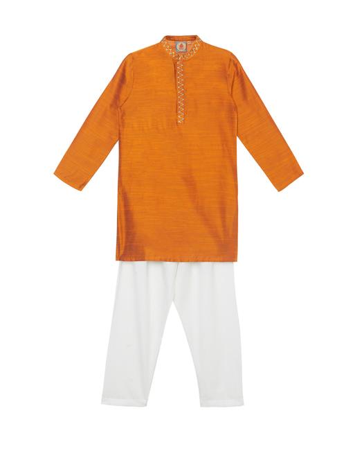 orange solid kurta set - 18056338 - Standard Image - 1