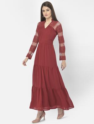 mandarin neck self design maxi dress - 18056456 - Standard Image - 2