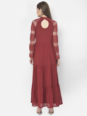 mandarin neck self design maxi dress - 18056456 - Standard Image - 3