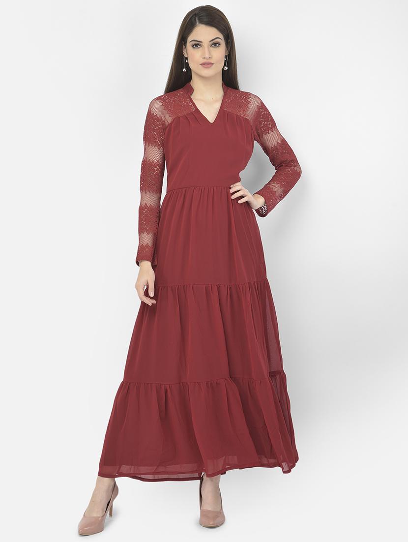 mandarin neck self design maxi dress - 18056456 - Zoom Image - 1