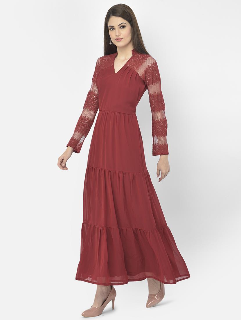 mandarin neck self design maxi dress - 18056456 - Zoom Image - 2
