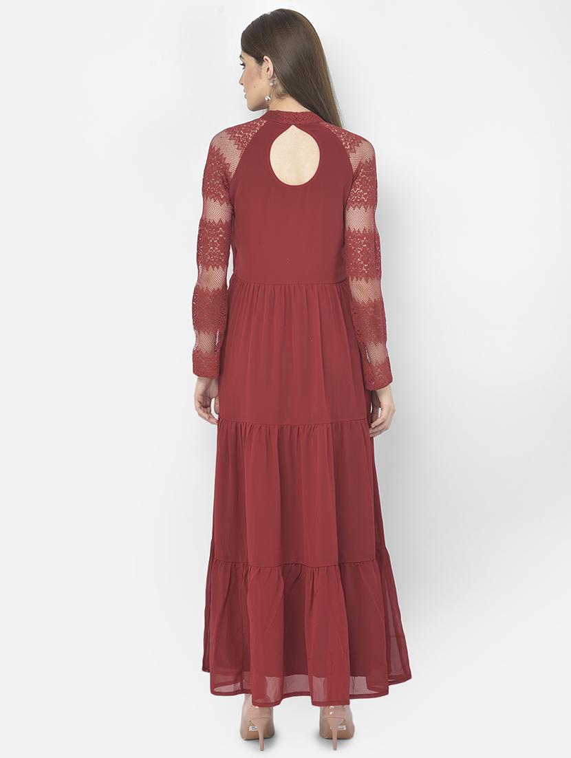 mandarin neck self design maxi dress - 18056456 - Zoom Image - 3