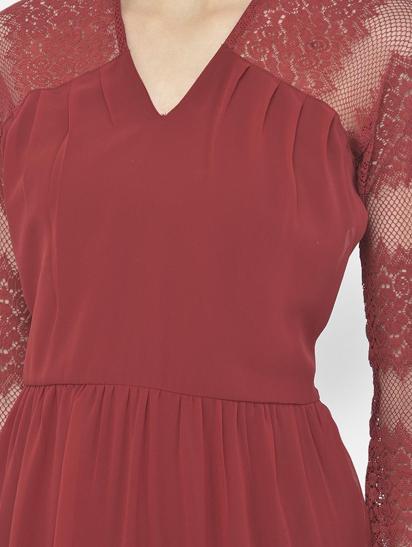 mandarin neck self design maxi dress - 18056456 - Zoom Image - 4