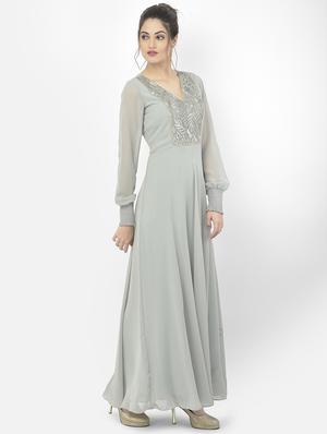 bishop sleeved self design maxi dress - 18056465 - Standard Image - 2