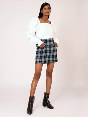 navy blue checkered straight skirt - 18056484 - Standard Image - 4