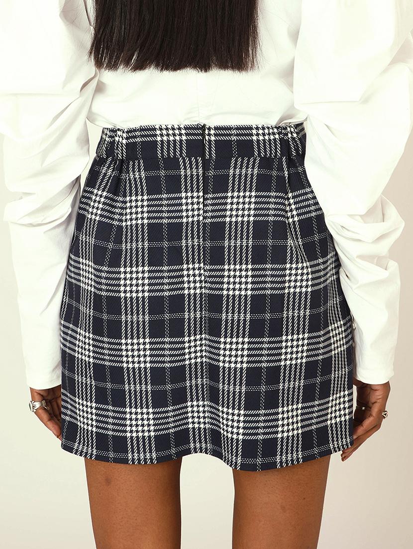 navy blue checkered straight skirt - 18056484 - Zoom Image - 3