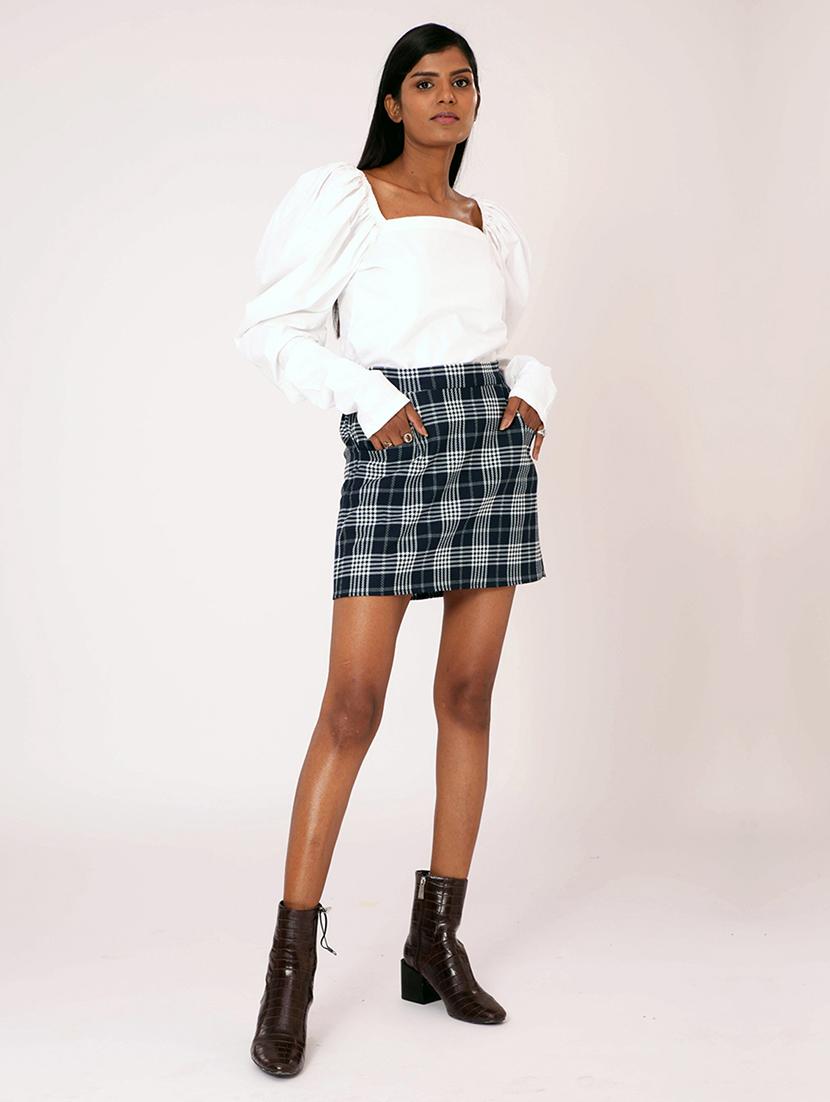 navy blue checkered straight skirt - 18056484 - Zoom Image - 4