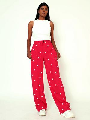 red polka dots wide leg trouser - 18056487 - Standard Image - 4