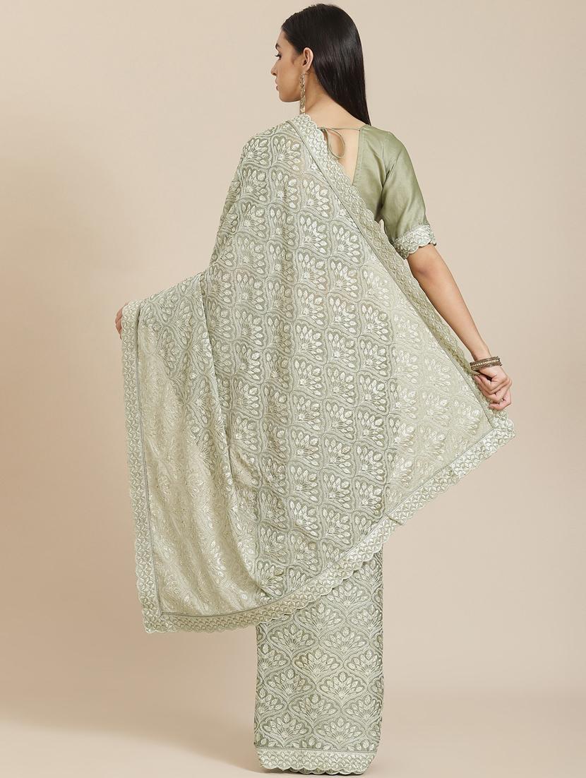 tonal embroidered saree with blouse - 18061727 - Zoom Image - 2