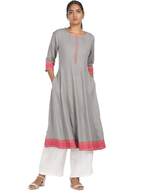 solid contrast anarkali kurta - 18062443 - Standard Image - 1
