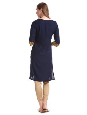 blue rayon straight kurta - 18065170 - Standard Image - 4