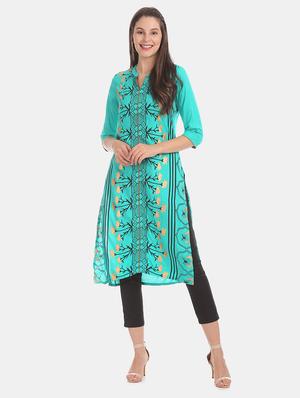 blue rayon straight kurta - 18065210 - Standard Image - 4