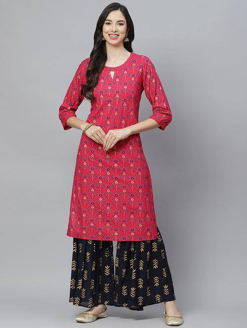 pink rayon kurta sharara set - 18066528 - Standard Image - 1