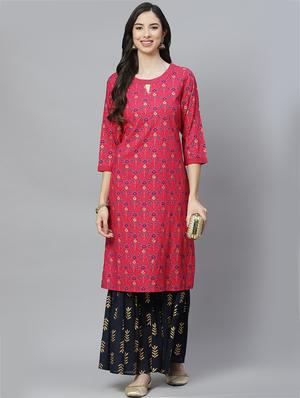 pink rayon kurta sharara set - 18066528 - Standard Image - 2