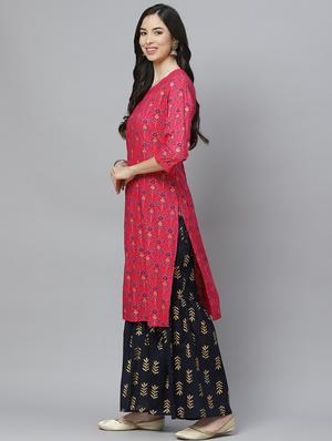pink rayon kurta sharara set - 18066528 - Standard Image - 3