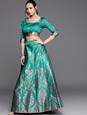 green art silk flared lehenga - 18067196 - Standard Image - 2