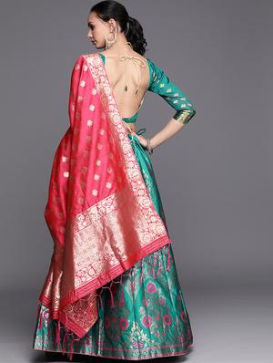 green art silk flared lehenga - 18067196 - Standard Image - 3
