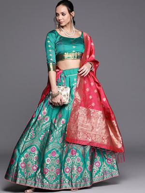 green art silk flared lehenga - 18067196 - Standard Image - 4