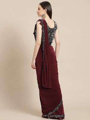 solid sequined draped saree with blouse - 18067322 - Standard Image - 2