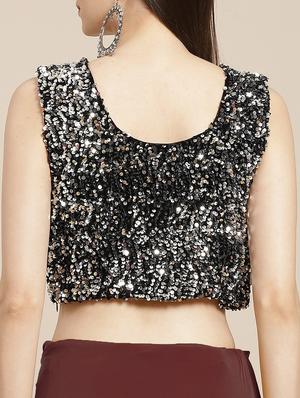 solid sequined draped saree with blouse - 18067322 - Standard Image - 4