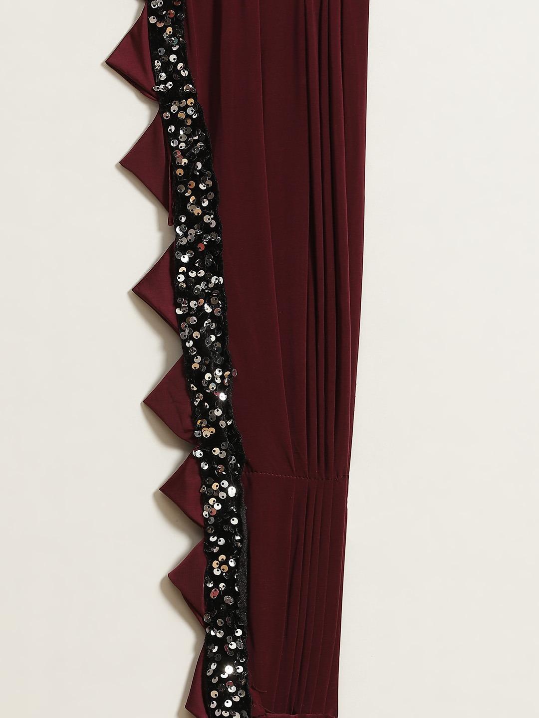 solid sequined draped saree with blouse - 18067322 - Zoom Image - 5