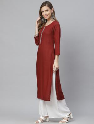maroon rayon with jacket kurta - 18067440 - Standard Image - 3