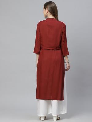 maroon rayon with jacket kurta - 18067440 - Standard Image - 4