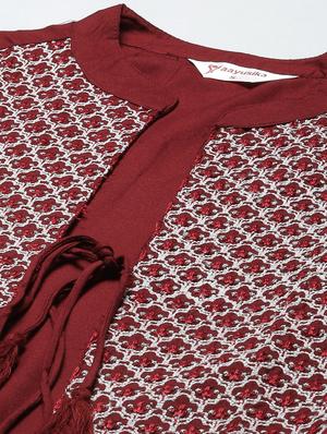 maroon rayon with jacket kurta - 18067440 - Standard Image - 5
