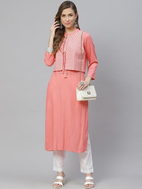 pink rayon with jacket kurta - 18067441 - Standard Image - 1