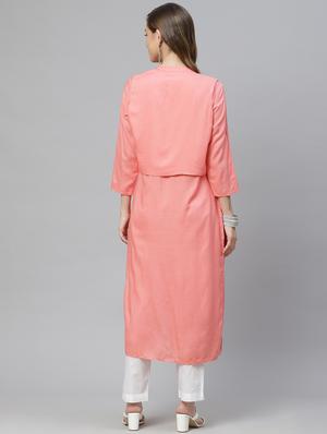 pink rayon with jacket kurta - 18067441 - Standard Image - 4