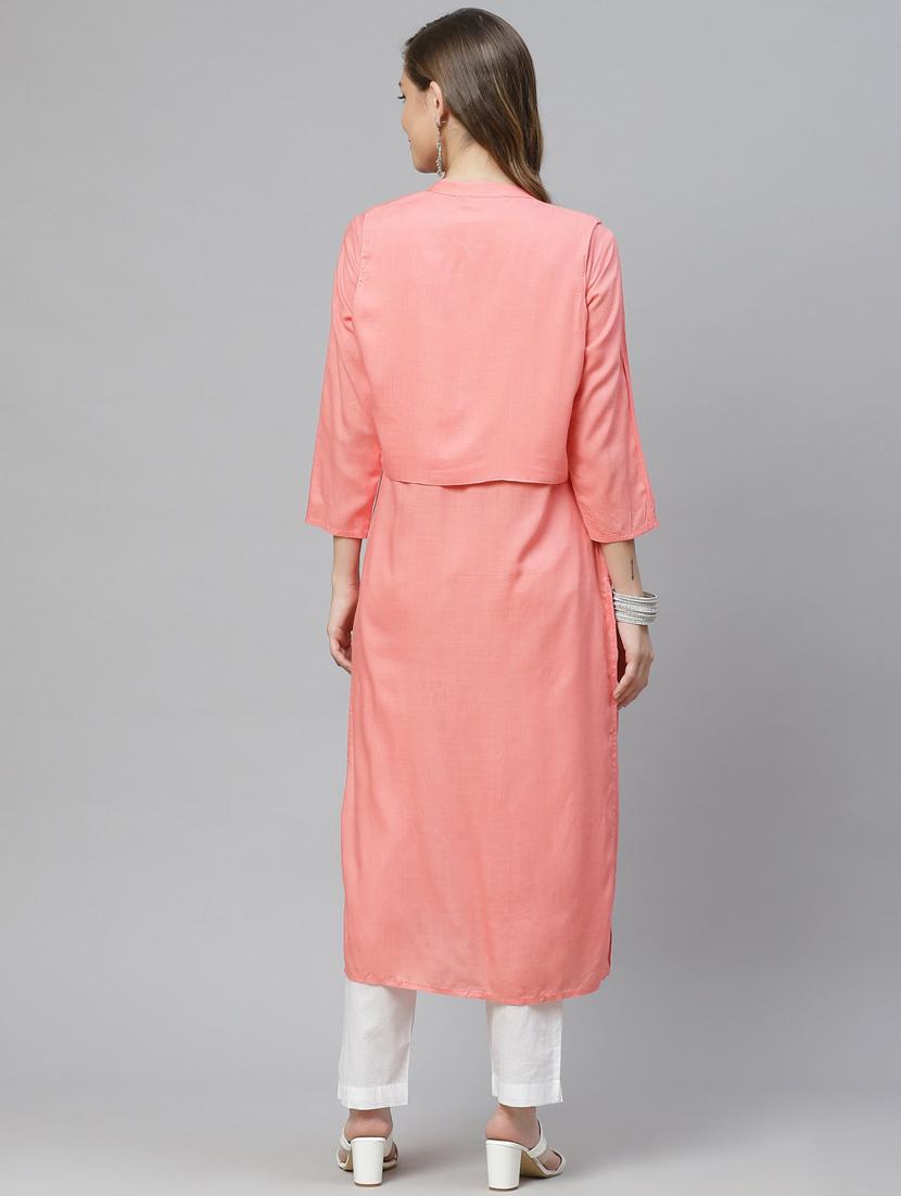 pink rayon with jacket kurta - 18067441 - Zoom Image - 4