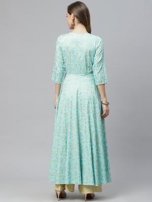 gold print flared kurta - 18067444 - Standard Image - 4