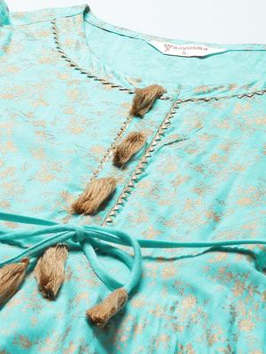 gold print flared kurta - 18067444 - Standard Image - 5