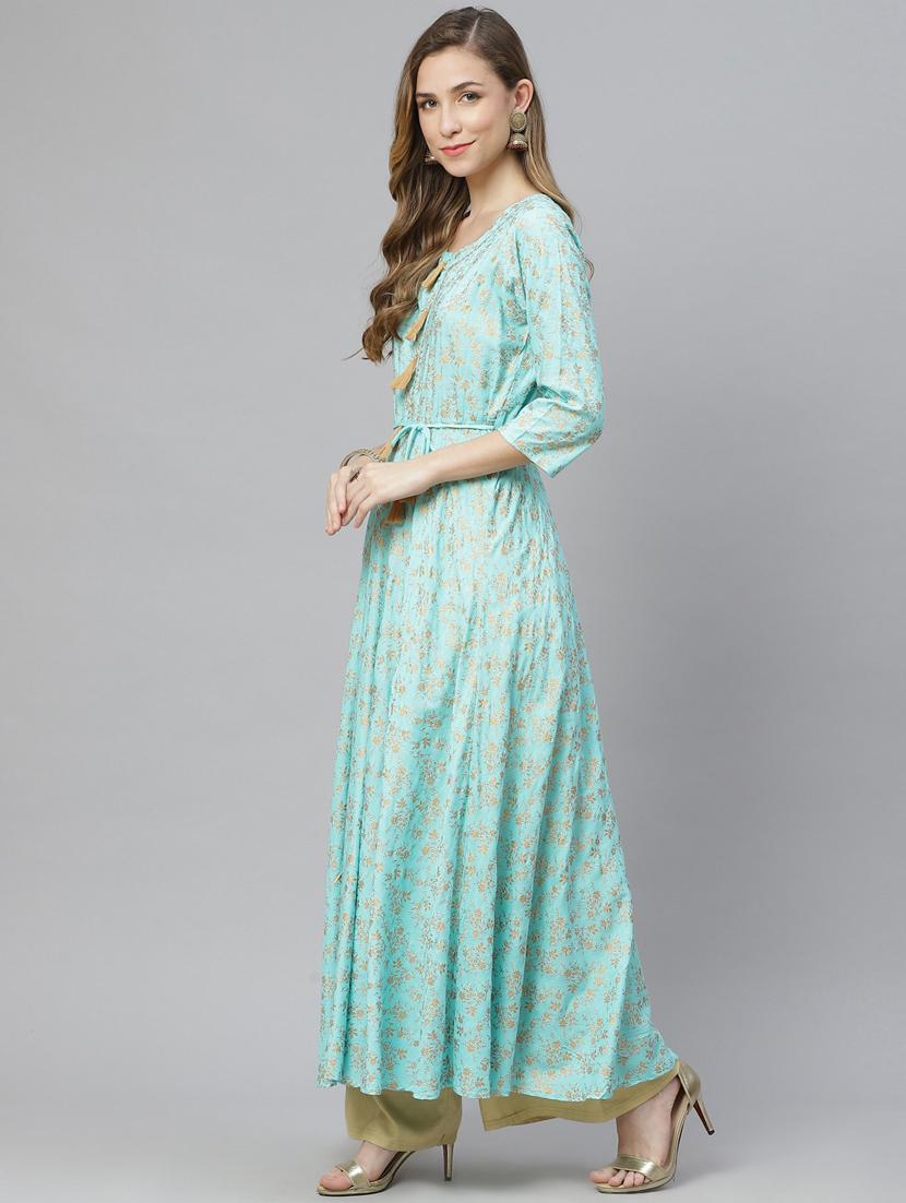 gold print flared kurta - 18067444 - Zoom Image - 3