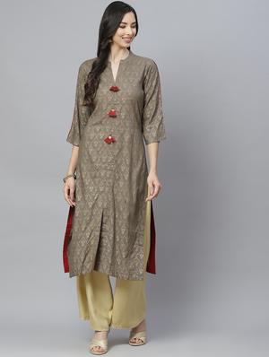 olive rayon straight kurta - 18067462 - Standard Image - 2