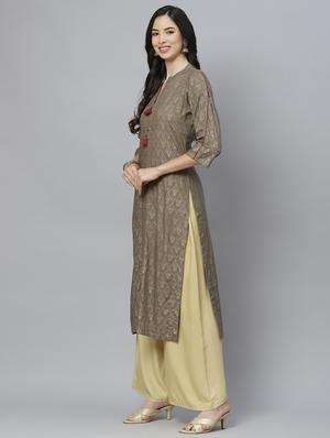 olive rayon straight kurta - 18067462 - Standard Image - 3
