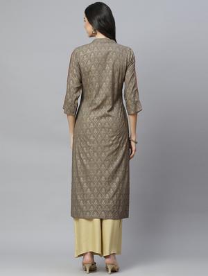 olive rayon straight kurta - 18067462 - Standard Image - 4