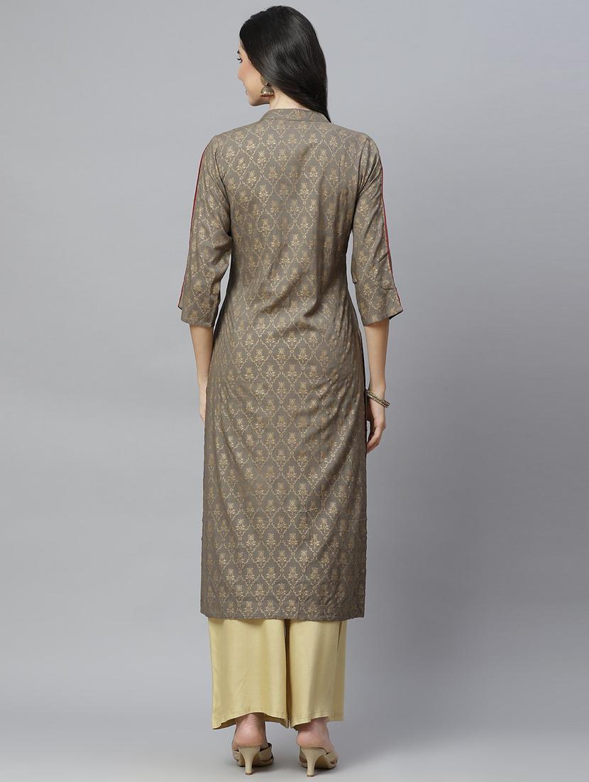 olive rayon straight kurta - 18067462 - Zoom Image - 4
