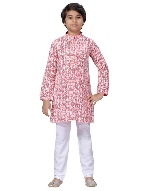 red embroidered kurta set - 18067479 - Standard Image - 1