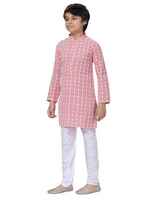 red embroidered kurta set - 18067479 - Standard Image - 2