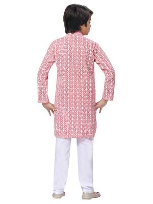 red embroidered kurta set - 18067479 - Standard Image - 3